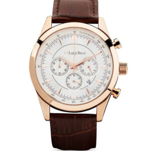 Luigi Ricci Eleganza X10 armbånds ur til mænd & herrer med rosa guld og læder rem - Droneland