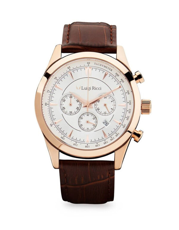Luigi Ricci Eleganza X10 armbånds ur til mænd & herrer med rosa guld og læder rem - Droneland