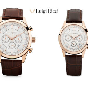 Gavesæt med Luigi Ricci Eleganza X10 & X11  (Armbånds ure til mænd & kvinder) med rosa guld og læder rem - Droneland