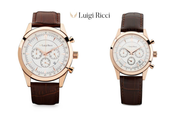 Gavesæt med Luigi Ricci Eleganza X10 & X11  (Armbånds ure til mænd & kvinder) med rosa guld og læder rem - Droneland