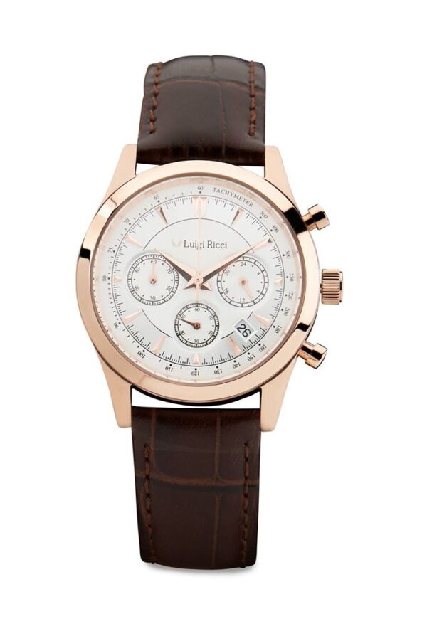 Luigi Ricci Eleganza X11 - Chronograph armbånds ur til kvinder & damer med rosa guld og læder rem - Droneland