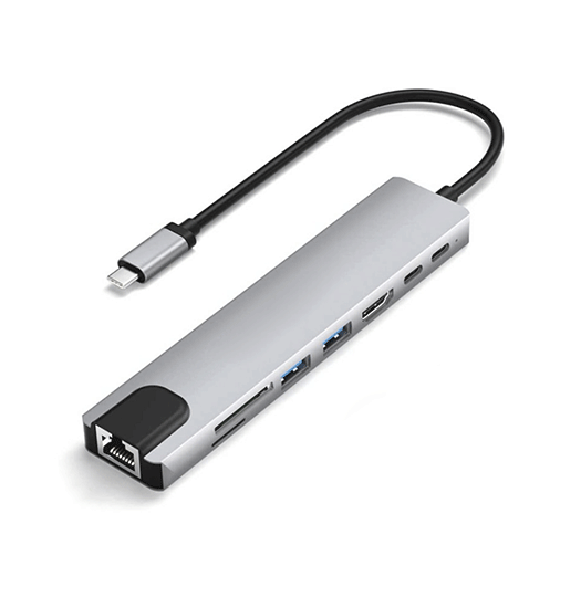 8 i 1 USB-C / Type-C Hub Multiport Adapter - Grå - DeluxeCovers