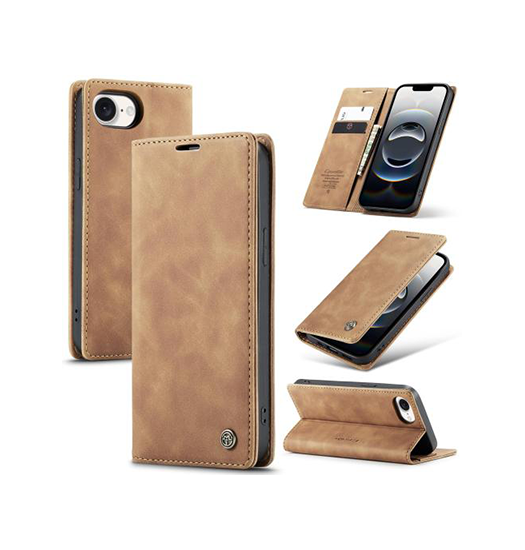 iPhone 16e - CaseMe™ Noble Læder Etui / Pung - Lysebrun - CaseMe
