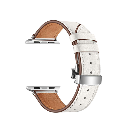 Apple Watch (42/44/SE/45/46/49mm) - BOX-W Kalveskinds Læder Rem - Hvid - BOX-W