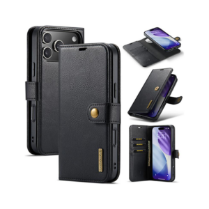 iPhone 17 Pro - DG.MING&trade; Vintage 2-i-1 Læder Etui M. Cover - Sort - DG.MING&trade;