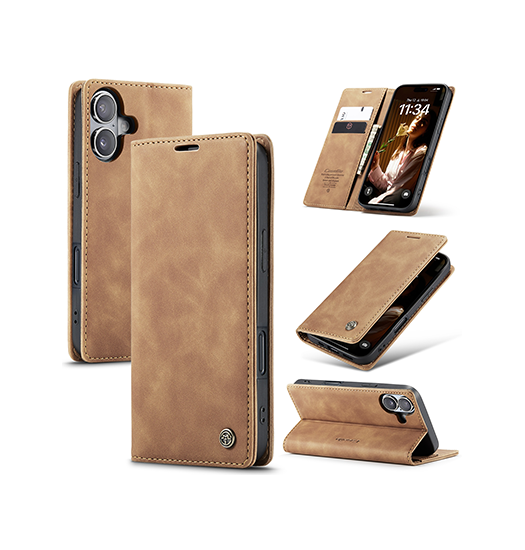 iPhone 16 - CaseMe™ Noble Læder Etui / Pung - Brun - CaseMe