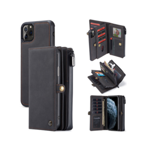 iPhone 11 Pro Max - CASEME&trade; 2-I-1 Ægte Læder Multietui M. Pung - Sort - CaseMe