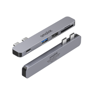 AMALINK&trade; | Adapter 2x USB-C til 2 x USB-A / 1 x USB-C / SD/TF Kort - Grå - AMALINK
