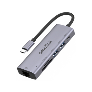 AMALINK&trade; | Multihub USB-C til 2xUSB-A / 1xUSB-C / SD/TF / Ethernet - Grå - AMALINK
