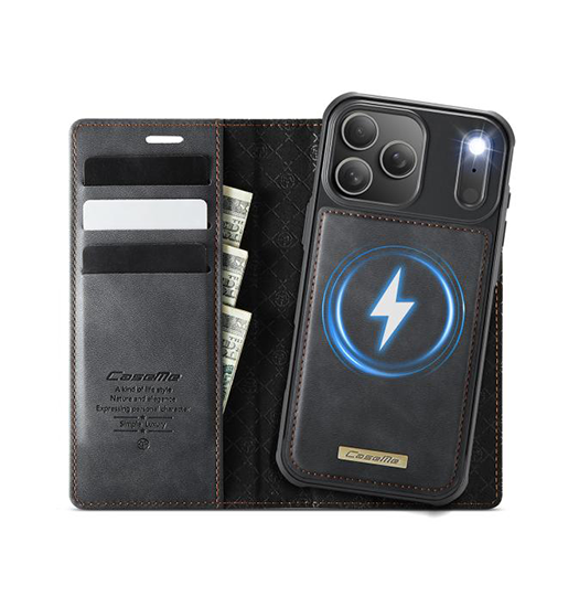 iPhone 17 Pro Max - CaseMe™ 2-i-1 Premium Læder Cover / Pung - Sort - CaseMe