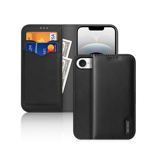 iPhone 16e - DUX DUCIS® Ægte Læder Etui M. Kortholder - Sort - DUX DUCIS