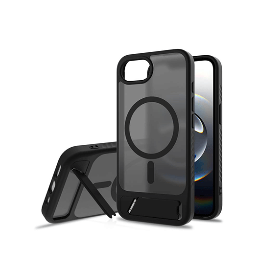 iPhone 16e - Frosted MagSafe Cover M. Kickstand - Sort - DeluxeCovers