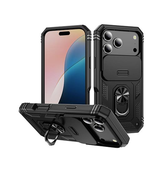 iPhone 17 Pro - NX Pro™ Armor Cover m. Ring Holder - Sort - NX PRO