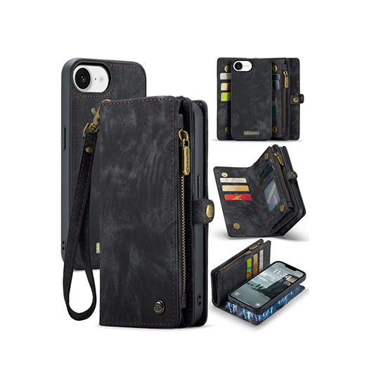 iPhone 16e - CaseMe™ Multifunktionel Læder Etui / Pung - Sort - CaseMe