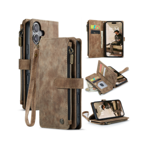 iPhone 16 Plus - CaseMe&trade; Multifunktionel Læder Etui / Pung - Brun - CaseMe