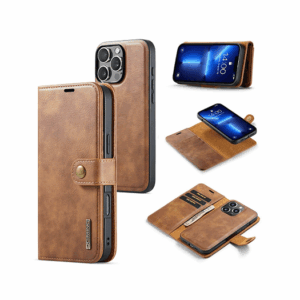 iPhone 12 Pro - DG.MING&trade; Vintage 2-i-1 Læder Etui M. Cover - Brun - DG.MING&trade;