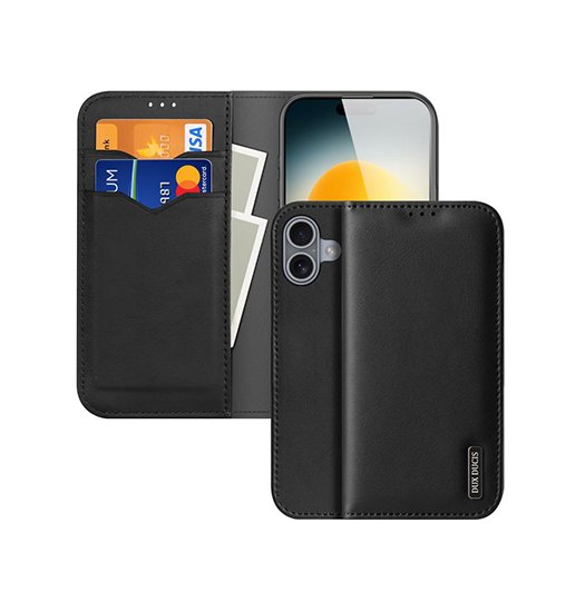 iPhone 17 - DUX DUCIS® Ægte Læder Etui M. Kortholder - Sort - DUX DUCIS
