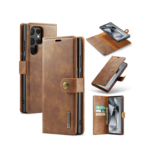 Samsung Galaxy S24 Ultra - DG.MING™ Vintage 2-i-1 Læder Etui M. Cover - Brun - DG.MING™