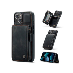 iPhone 13 Mini - CaseMe&trade; Æra Læder Etui M. Bag Pung - Sort - CaseMe