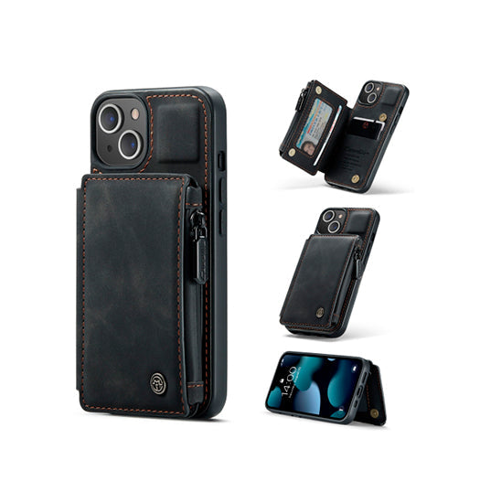 iPhone 13 Mini - CaseMe™ Æra Læder Etui M. Bag Pung - Sort - CaseMe