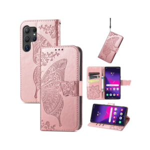 Samsung Galaxy S25 Ultra - BUTTERFLY&trade; Læder Etui / Taske M. Pung - Rose - BUTTERFLY