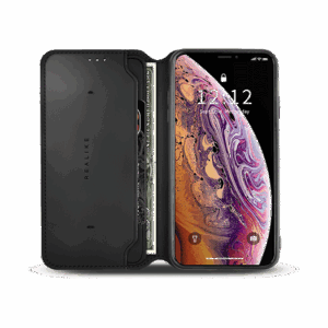 iPhone X/Xs - Realike&trade; Folio Læder Cover M. Kortholder - Sort - Realike