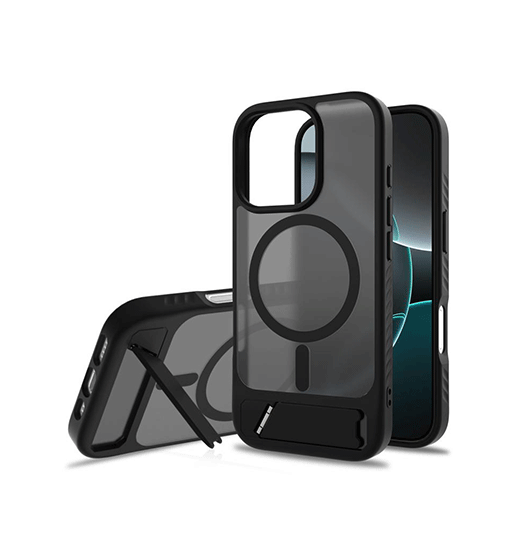 iPhone 16 Pro Max - Frosted MagSafe Cover M. Kickstand - Sort - DeluxeCovers