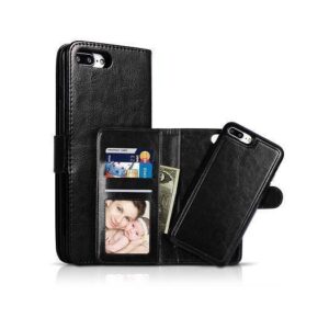 iPhone 7/8 Plus - Vintage 2-i-1 Læder Etui M. Aftageligt Cover - Sort/Grå - Vintage