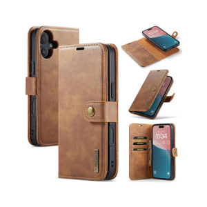 iPhone 17 - DG.MING&trade; Vintage 2-i-1 Læder Etui M. Cover - Brun - DG.MING&trade;