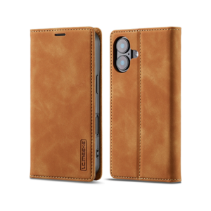 iPhone 16 Plus - LC.IMEEKE&trade; Læder Cover M. Kortholder - Brun - LC.IMEEKE