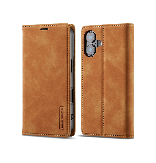 iPhone 16 Plus - LC.IMEEKE™ Læder Cover M. Kortholder - Brun - LC.IMEEKE