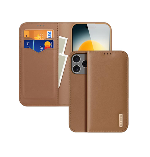iPhone 17 Pro - DUX DUCIS® Ægte Læder Etui M. Kortholder - Brun - DUX DUCIS
