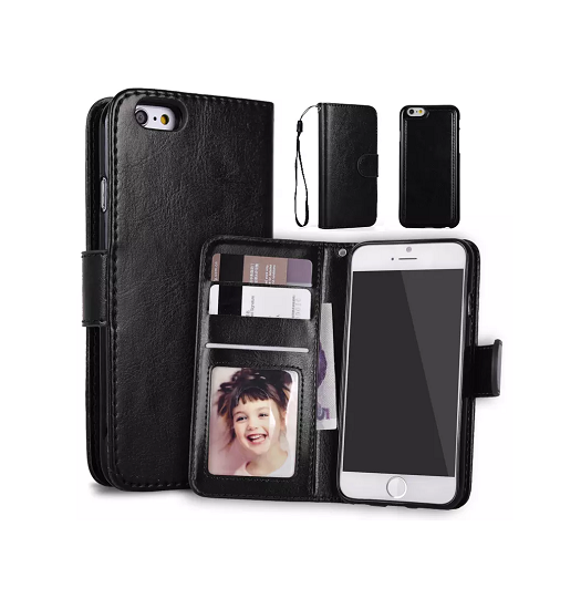 iPhone 6/6s Plus - Vintage 2-i-1 Læder Etui M. Aftageligt Cover - Sort/Grå - Vintage