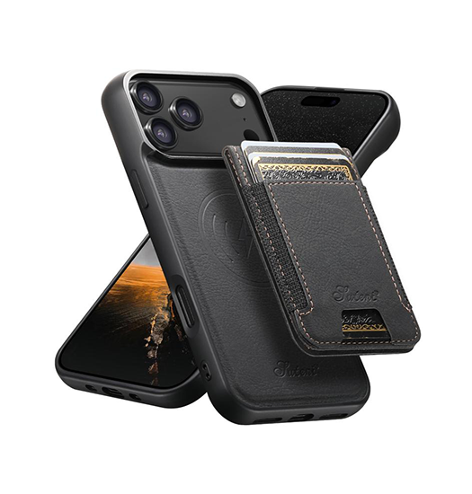 iPhone 17 Pro - Suteni® PU-Lædercover m. Aftagelig Kortholder Sort - Suteni