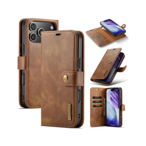 iPhone 17 Pro - DG.MING&trade; Vintage 2-i-1 Læder Etui M. Cover - Brun - DG.MING&trade;