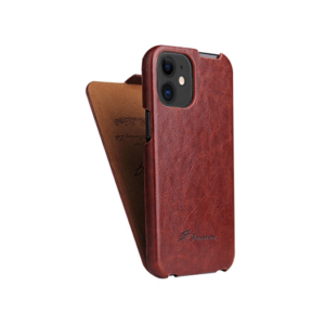 iPhone 12 Mini - Fierre Shann&trade; Vertikal Ægte Læder Flipcover - Rød - Fierre Shann&trade;