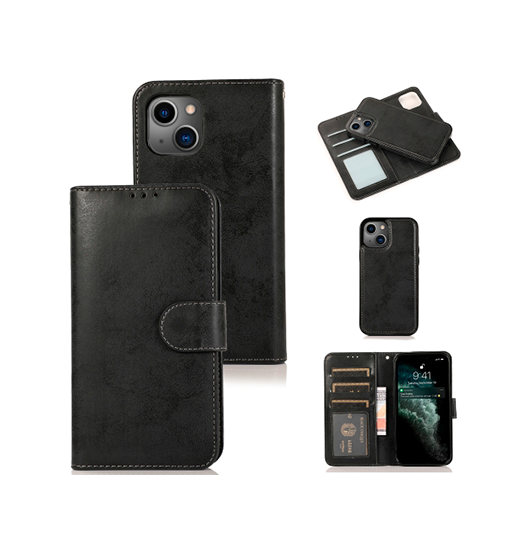 iPhone 13 - Vintage 2-i-1 Læder Etui M. Aftageligt Cover - Sort/Grå - Vintage