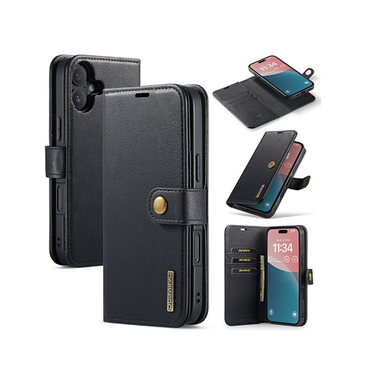 iPhone 17 - DG.MING™ Vintage 2-i-1 Læder Etui M. Cover - Sort - DG.MING™