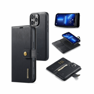 iPhone 12 Pro - DG.MING&trade; Vintage 2-i-1 Læder Etui M. Cover - Sort - DG.MING&trade;