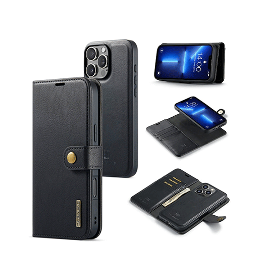 iPhone 12 Pro - DG.MING™ Vintage 2-i-1 Læder Etui M. Cover - Sort - DG.MING™