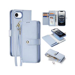 iPhone 16e - DUX DUCIS&trade; 2-i-1 Læder Etui M. Aftageligt Cover - Babyblå - DUX DUCIS