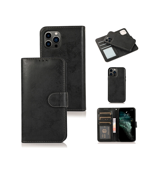 iPhone 12 Pro Max - Vintage 2-i-1 Læder Etui M. Aftageligt Cover - Sort/Grå - Vintage
