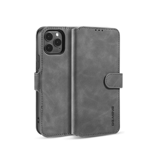 iPhone 12 Pro - DG.MING™ Classical Læder Etui / Taske M. Pung - Grå - DG.MING™