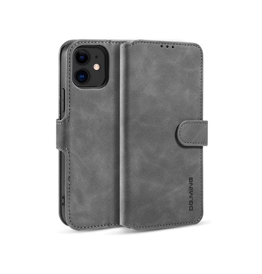 iPhone 11 - DG.MING™ Classical Læder Etui / Taske M. Pung - Grå - DG.MING™