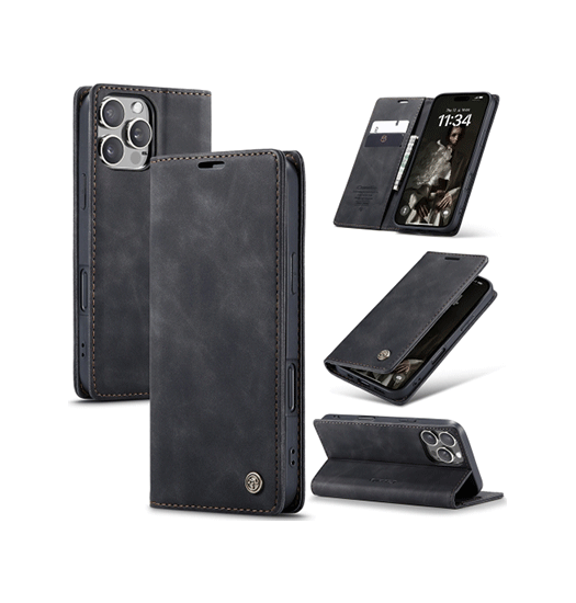 iPhone 14 Pro Max - CaseMe™ Noble Læder Etui/Pung - Sort - CaseMe