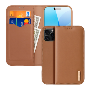 iPhone 16 Pro - DUX DUCIS® Ægte Læder Etui M. Kortholder - Brun - DUX DUCIS