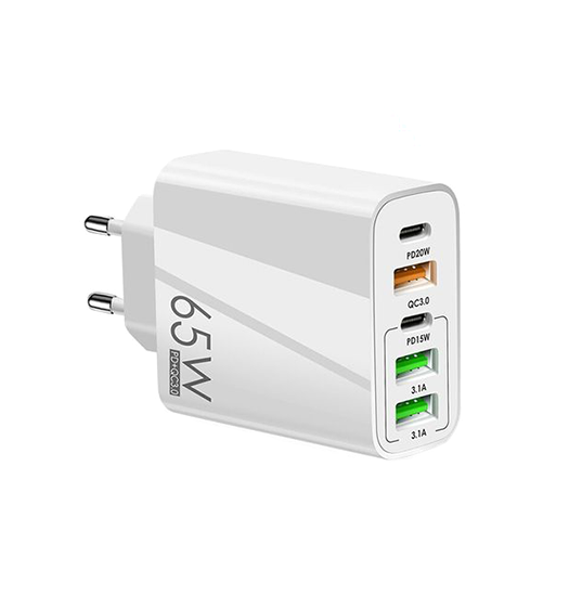65W QuickCharge 3.0 & PD Multi-Port Vægoplader - Hvid - DeluxeCovers