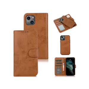iPhone 13 - Vintage 2-i-1 Læder Etui M. Aftageligt Cover - Brun - Vintage