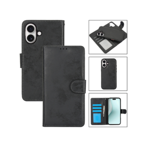 iPhone 16 - Vintage 2-i-1 Læder Etui M. Aftageligt Cover - Sort/Grå - Vintage