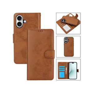 iPhone 16 - Vintage 2-i-1 Læder Etui M. Aftageligt Cover - Brun - Vintage